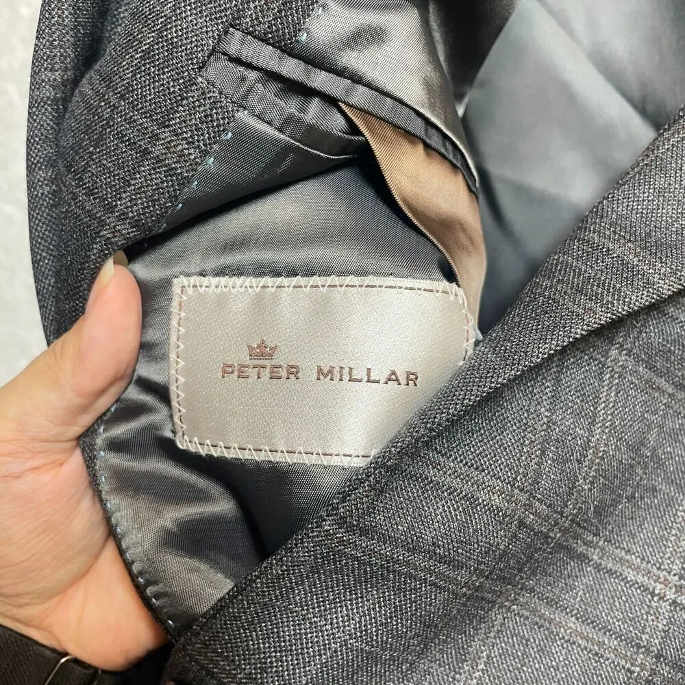 Peter Millar Gray‎ Plaid Wool Two Button Sports Blazer Jacket Men’s Size 44XT
